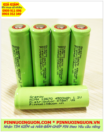 Pin sạc 1.2v 18670 4500mAh, Pin sạc công nghiệp Grepow NiMh 1.2v 18670 4500mAh, Cell pin Grepow 18670 4500mAh 1.2v